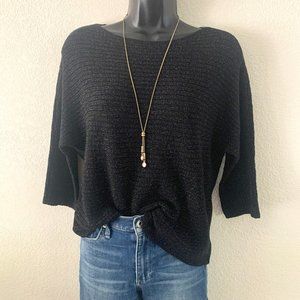 Eileen Fisher 3/4-Sleeve Black Shimmer Wool-Blend Top NEW Lightweight Sweater